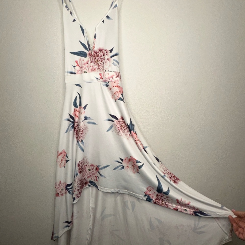Floral White and Pink High Low Women's Dress